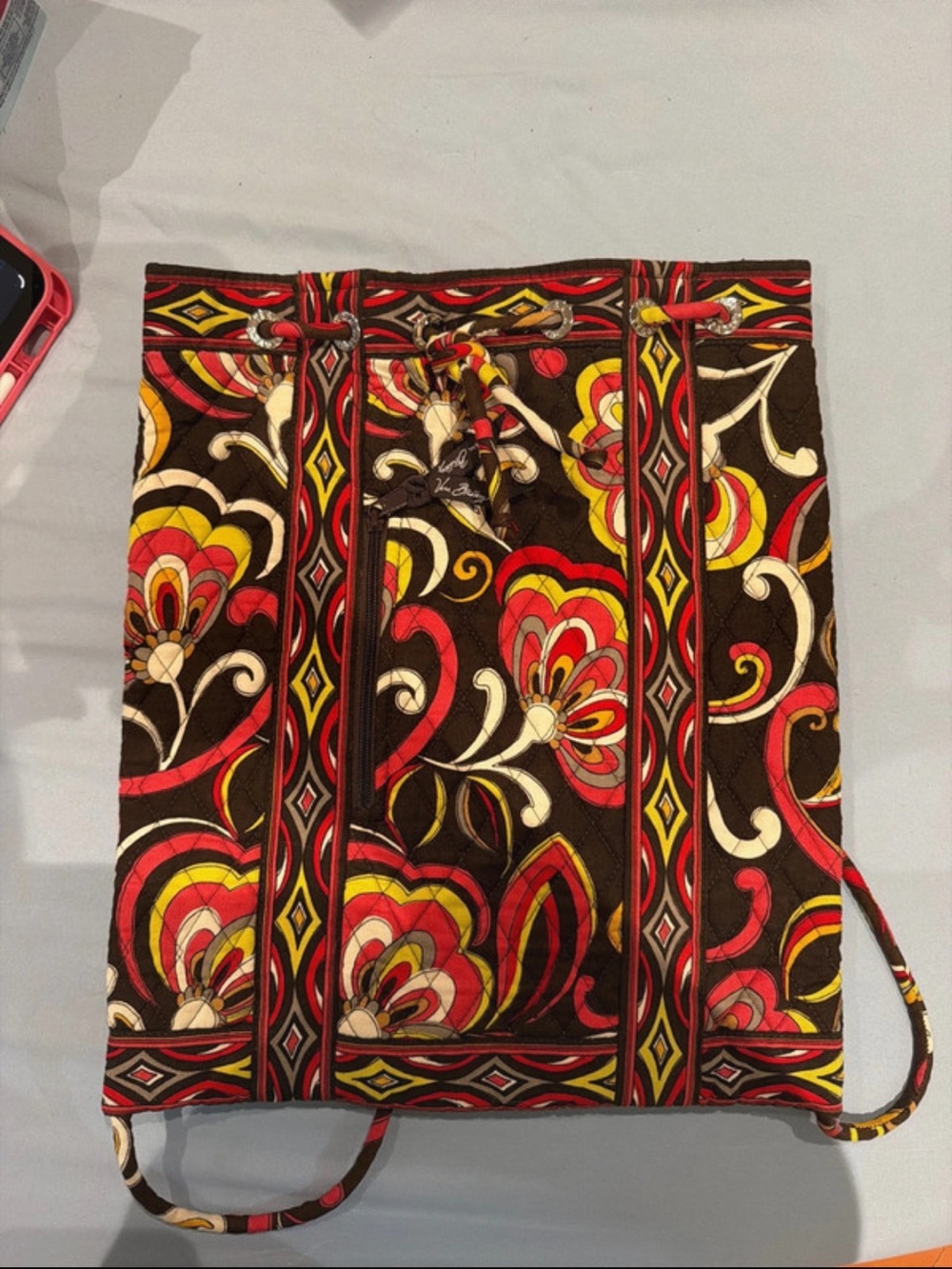 Vera Bradley Brown Multi Quilted Drawstring Backpack